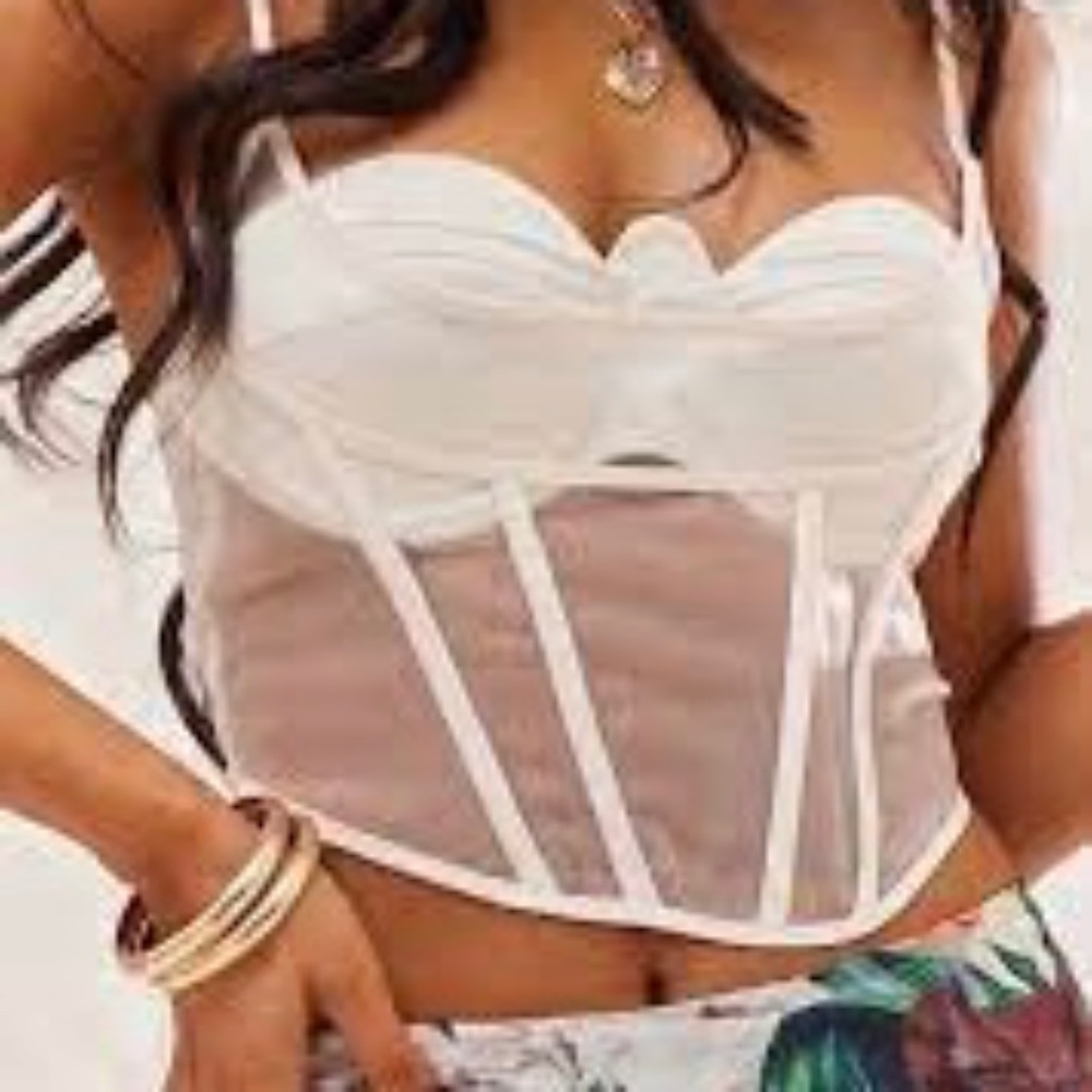 *FIRM PRICE* NWT - PrettyLittleThing cream satin and sheer panel corset